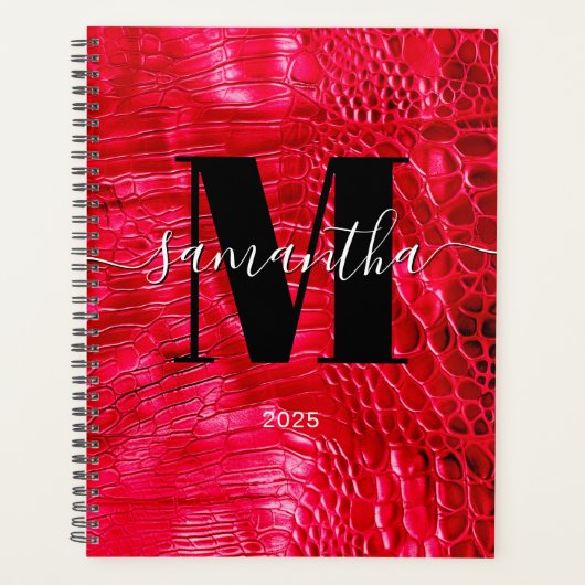 Nep Rode Leer Signature Monogram 2025 Planner (Voorkant)