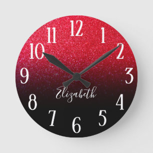 Nep rood glinsterend glitter zwart ombre ronde klok