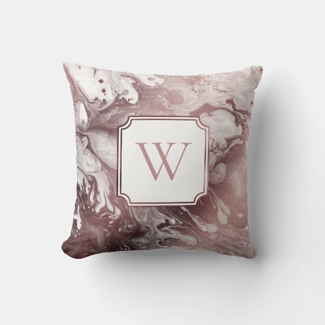 Nep roosgoud folie en wit marmer met monogram kussen (Voorkant)