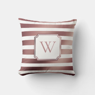 Nep roosgoud folie en witte strepen met monogram kussen