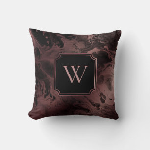 Nep roosgoud folie en zwart marmer met monogram kussen