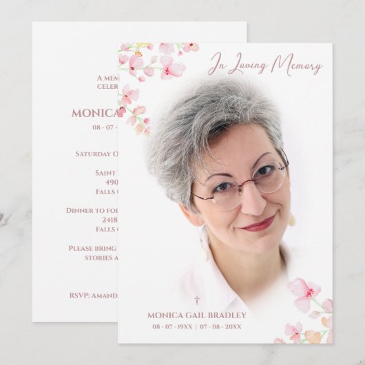 Nep-roosgoud foto roze bloemige takken voor een ui kaart (Voorkant / Achterkant)