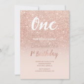 Nep roosgoud glans ombre eerste verjaardag kaart (Voorkant)
