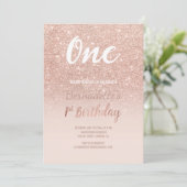 Nep roosgoud glans ombre eerste verjaardag kaart (Staand voorkant)