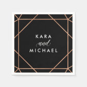 Nep roosgoud op zwarte moderne geometrische trouw servetten (Voorkant)