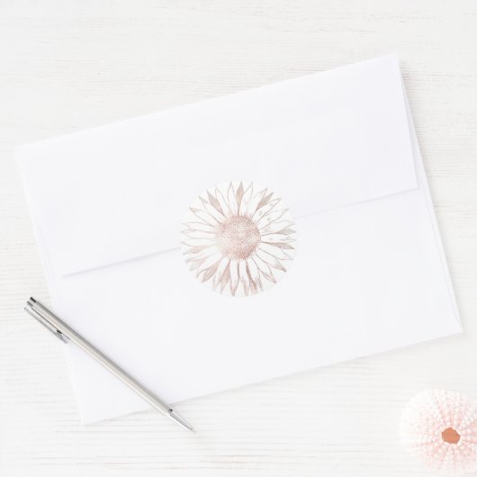 nep roosgouden zonnebloem ronde sticker (Envelop)