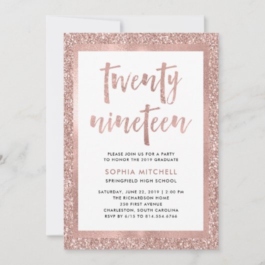 Nep Rose Goud Glitter | Afstudeerfeest Foto Kaart (Voorkant)