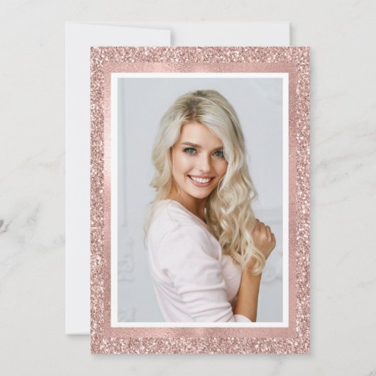 Nep Rose Goud Glitter | Afstudeerfeest Foto Kaart (Achterkant)