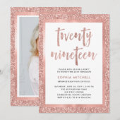 Nep Rose Goud Glitter | Afstudeerfeest Foto Kaart (Voorkant / Achterkant)