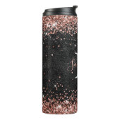Nep Rose Goud Glitter Zwart Leer Monogram Thermosbeker (Gedraaid links)