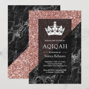 Nep Rose Goud Glitter Zwarte Marmer Aqiqah Kaart
