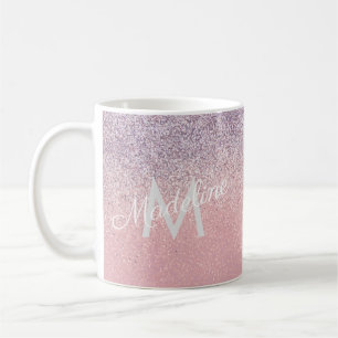 Nep roze en paarse glinsterende glitter monogram koffiemok