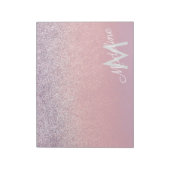 Nep roze en paarse glinsterende glitter monogram notitieblok (Linkerzijde)