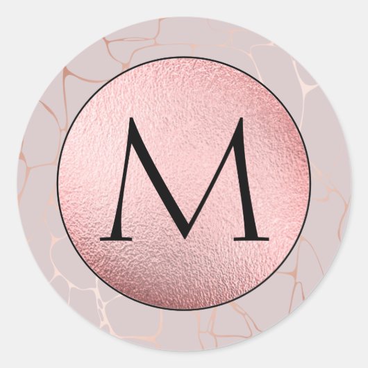 Nep roze folie - Roze goud marmer Monogram Ronde Sticker (Voorkant)