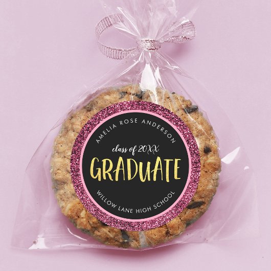 Nep Roze Glitter Afgestudeerde Afstuderen Ronde Sticker
