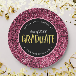 Nep Roze Glitter Geslaagd Afstudeerfeest Papieren Bordje