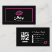 Nep Roze Glitter Lippen QR Code Visagist Visitekaartje (Voorkant / Achterkant)