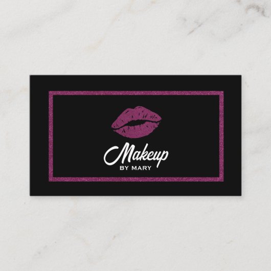 Nep Roze Glitter Lippen QR Code Visagist Visitekaartje (Voorkant)