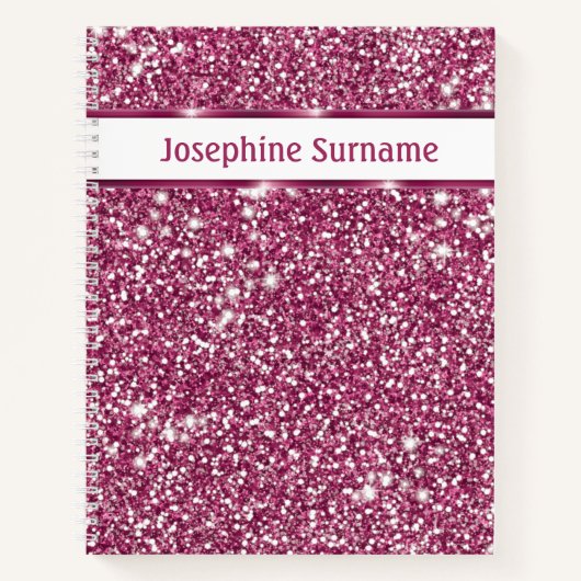 Nep roze glitter textuur uitzicht met aangepaste t notitieboek (Voorkant)