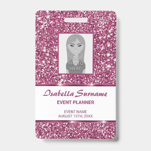 Nep roze glitters tekstuur uitzicht met aangepaste badge (Voorzijde)