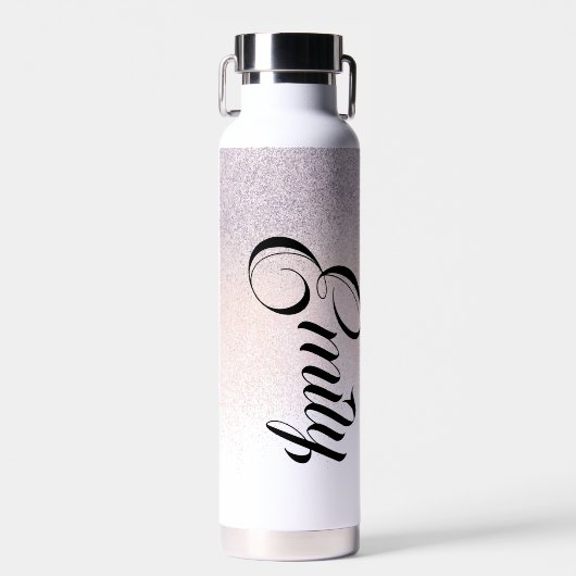 Nep roze glitterscript monogram waterfles (Voorkant)