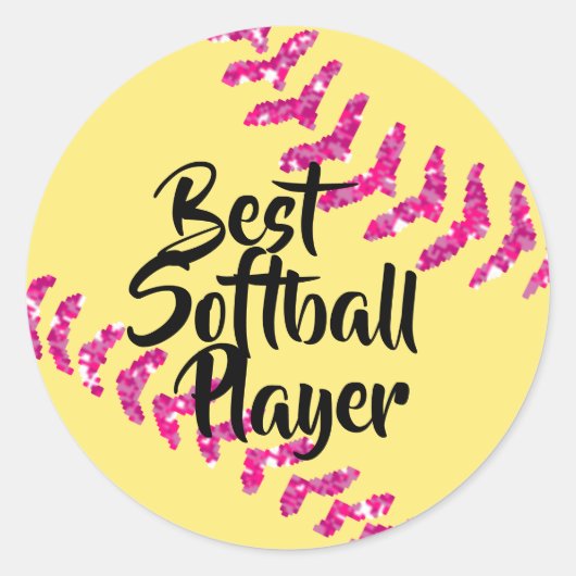 Nep roze glittersoftbalstiksels ronde sticker (Voorkant)