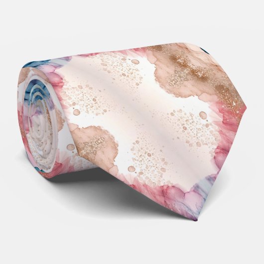 Nep roze goud en turkooisblauw & Glitters Stropdas (Opgerold)