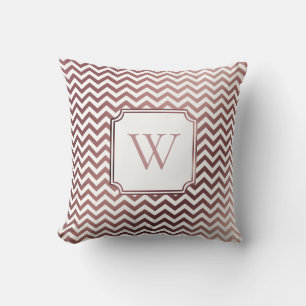 Nep roze goud folie en witte Chevron met monogram Kussen