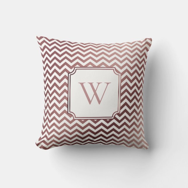 Nep roze goud folie en witte Chevron met monogram Kussen (Voorkant)