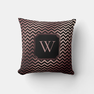 Nep roze goud folie en zwarte Chevron met monogram Kussen