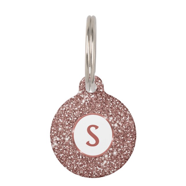 Nep roze goud glinsterende textuur & monogram huisdierpenning (Voorkant)