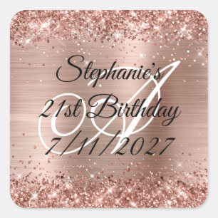 Nep roze goud glitter en folie 21e verjaardag vierkante sticker