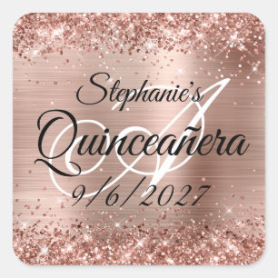 Nep roze goud glitter en folie Quinceañera Vierkante Sticker