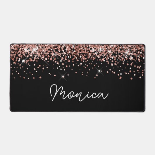 Nep roze goud glitter en zwart bureaumat (Voorkant)