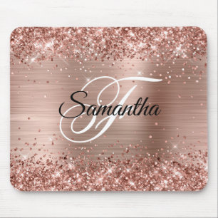 Nep Roze Goud Glitter Folie Monogram Muismat