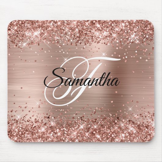 Nep Roze Goud Glitter Folie Monogram Muismat (Voorkant)