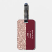 Nep roze goud glitters met bordeauxrood bagagelabel (Achterkant verticaal)