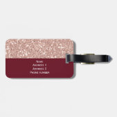Nep roze goud glitters met bordeauxrood bagagelabel (Achterkant horizontaal)