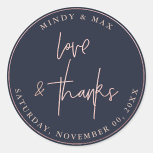 NEP ROZE GOUD LOVE+THANKS HANDTEKENING SCRIPT RONDE STICKER