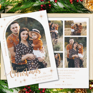 Nep roze goud multi familie foto's vrolijk kerstfe feestdagenkaart