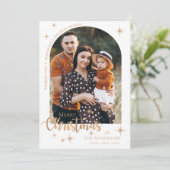 Nep roze goud multifamilie foto's vrolijk kerstfee feestdagenkaart (Staand voorkant)