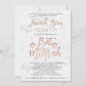 NEP roze goud typografie marmer Bat Mitzvah 2 Kaart (Voorkant)