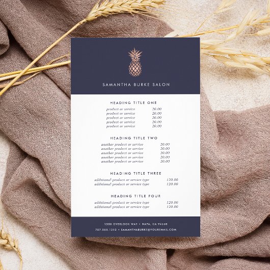 Nep roze gouden ananas | Prijzen & Diensten Flyer