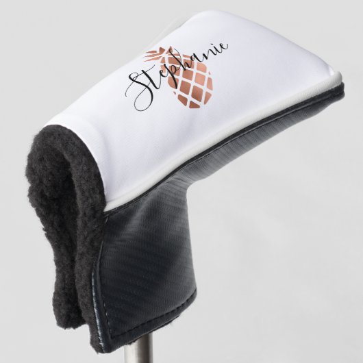 Nep Roze Gouden Folie Ananas Monogram Golfheadcover (3/4 voorkant)