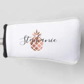 Nep Roze Gouden Folie Ananas Monogram Golfheadcover (Voorkant)