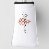 Nep Roze Gouden Folie Ananas Monogram Golfheadcover (Draai 90)