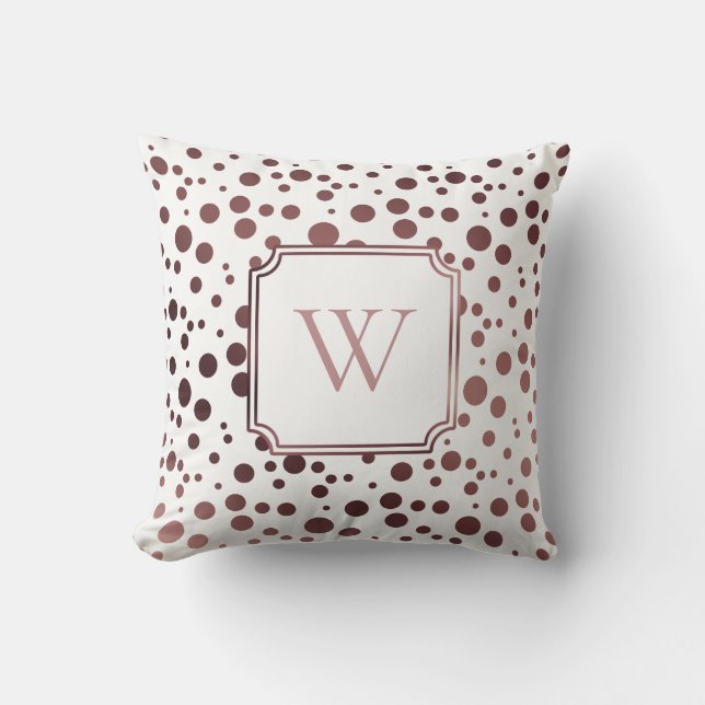 Nep roze gouden folie cirkels met monogram op wit kussen (Voorkant)