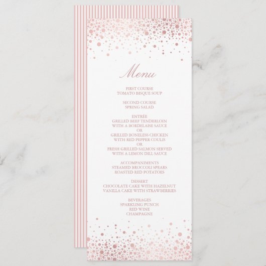 Nep roze gouden folie-confetti Elegante Menukaart (Voorkant / Achterkant)