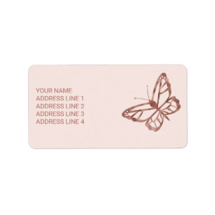Nep roze gouden folie-uitzicht vlinder & aangepast etiket