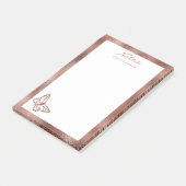 Nep roze gouden folie-uitzicht vlinder & aangepast post-it® notes (Schuin)